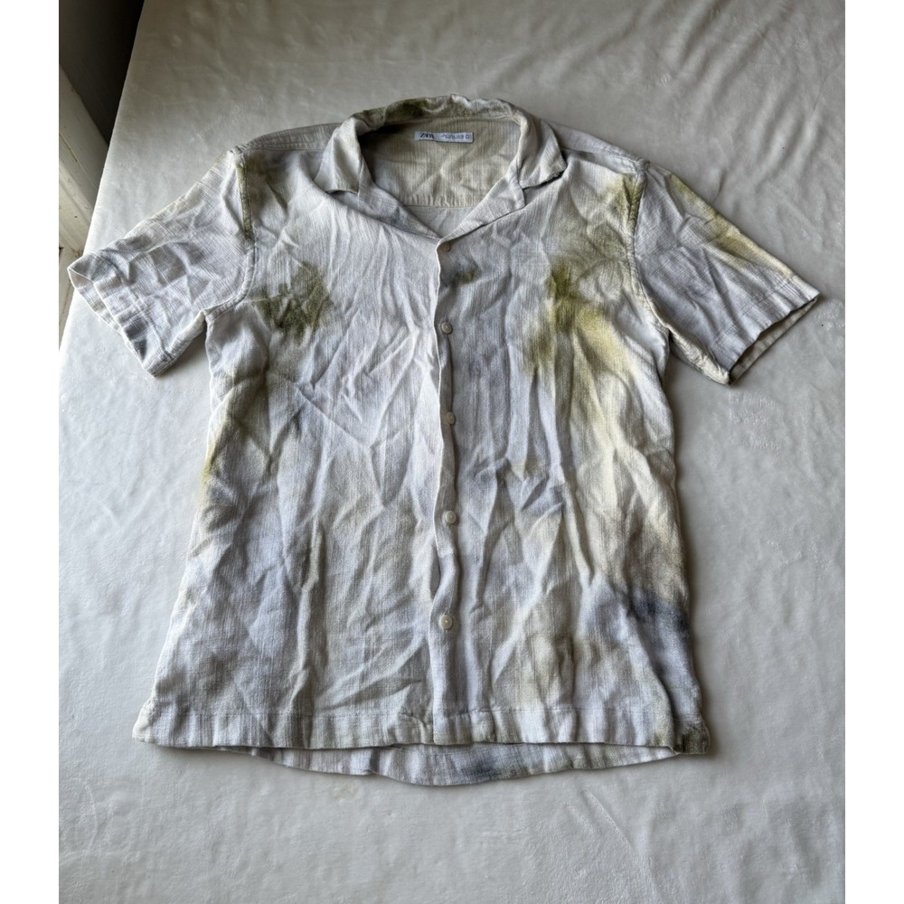 Zara Shirt Men's Medium Tie Dye Earthy Button Short Sleeve Collared Woven Shirt